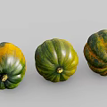 Three Fresh Green And Yellow Striped Squash Vegetable Arranged On Gray Background