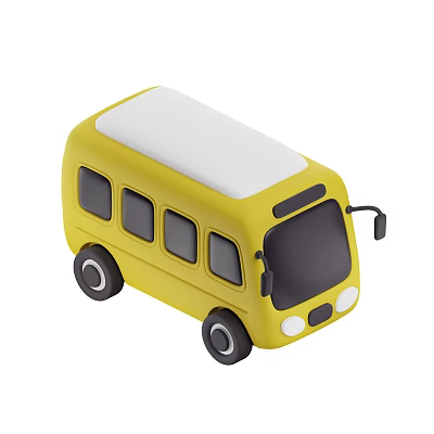 Yellow Bus with White Roof Black Windows and Black Front in Simple Cartoon Design 3d model