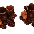 Intricate Wooden Carving Pen Holders With Animal Sculptures And Mushroom Decorations