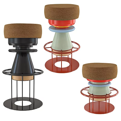 Modern Bar Stools with Cork Seats and Metal Frames in Multicolor Layered Design 3d model