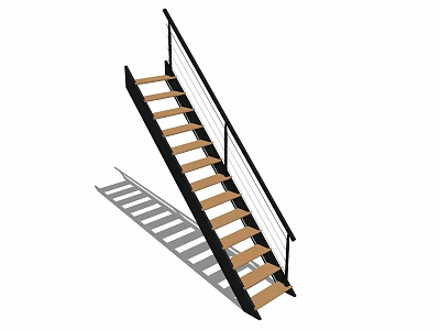 Modern Staircase With Wooden Steps Black Handrail And Metal Railings 3d model