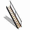 Modern Staircase With Wooden Steps Black Handrail And Metal Railings