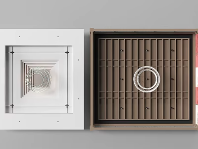 Modern Ceiling Design With White Geometric Lines Brown Grid And Circular Patterns 3d model