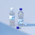 Clear Vivia Mineral Water Bottles With White And Blue Caps And Separate Blue Lid