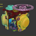 Mechanical Gear Assembly With Yellow Components Black Frame And Metal Bolts