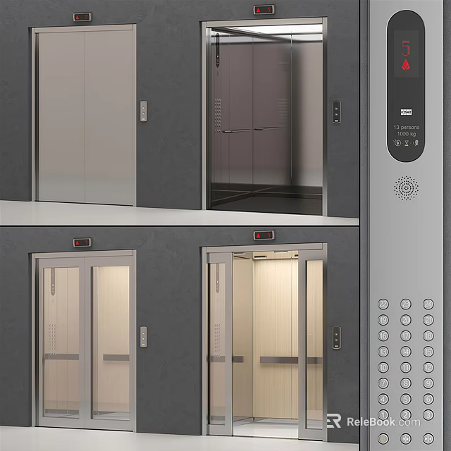 Modern Public Facility Elevator Design With Glass Doors And Control Panel 3d model 