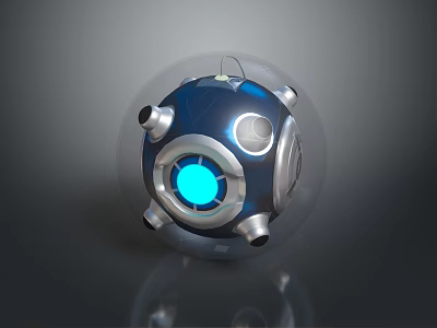 Futuristic Tech Sphere With Blue Glowing Center Transparent Shell And Metallic Accents 3d model
