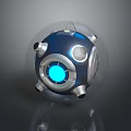 Futuristic Tech Sphere With Blue Glowing Center Transparent Shell And Metallic Accents