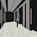 Modern Elevator Hallway Interior With Marble Floor And Ceiling Design 3d model