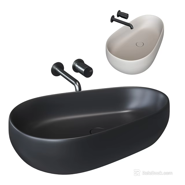 Modern Black And Beige Oval Countertop Washbasin With Faucet Design 3d model 