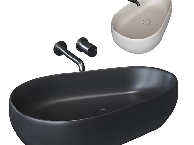 Modern Black And Beige Oval Countertop Washbasin With Faucet Design 3d model