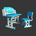 Blue Children's Study Desk And Matching Chair Set With Simple Design