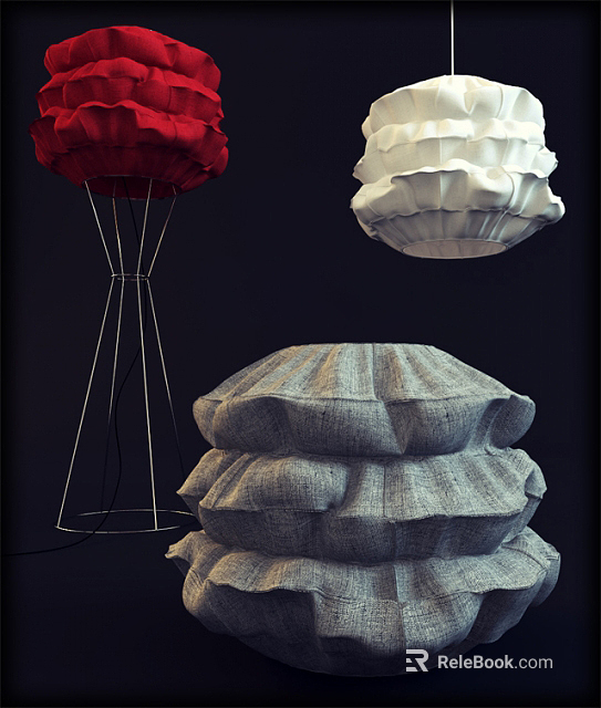 Modern Home Lighting Combinations With Red White Grey Fabric Pleated Lamps 3d model 