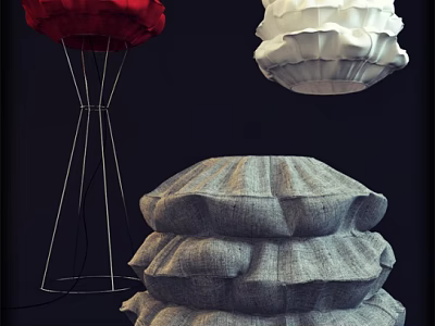Modern Home Lighting Combinations With Red White Grey Fabric Pleated Lamps 3d model