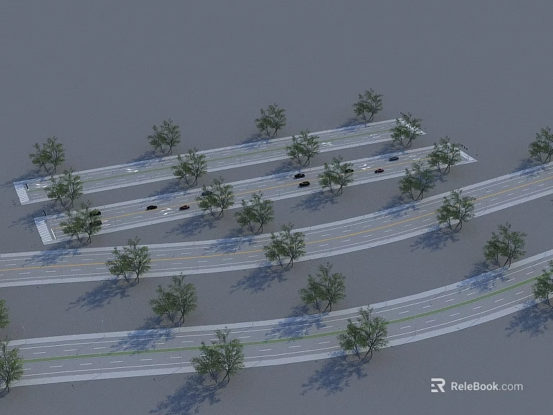 Well Planned Road Facilities Featuring Green Trees Multiple Lanes And Vehicles 3d model 