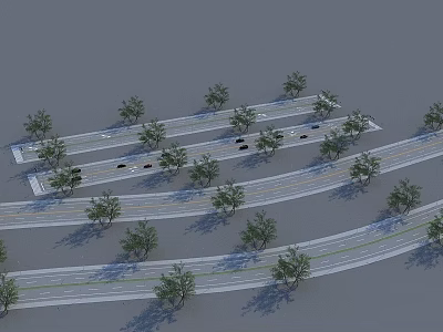 Well Planned Road Facilities Featuring Green Trees Multiple Lanes And Vehicles 3d model