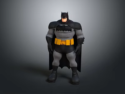Batman Toy Figure With 3D Design Gray Black Costume And Yellow Belt Standing Pose 3d model