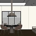 Modern Entertainment Room Interior With Round Dining Table Sofa Hanging Lamp And Light Walls