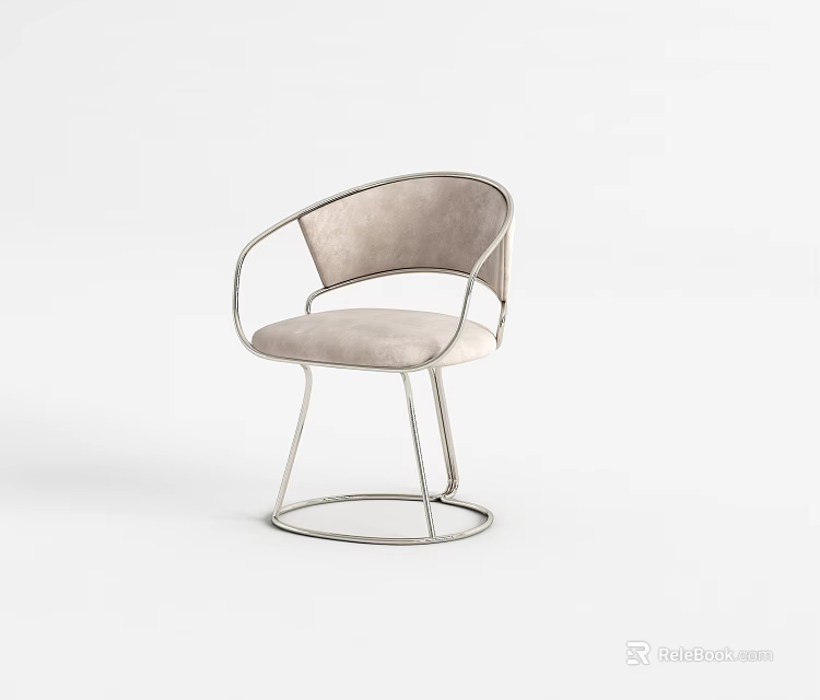 Modern Accent Chair With Silver Metal Frame Light Gray Upholstered Cushion And Curved Backrest 3d model 
