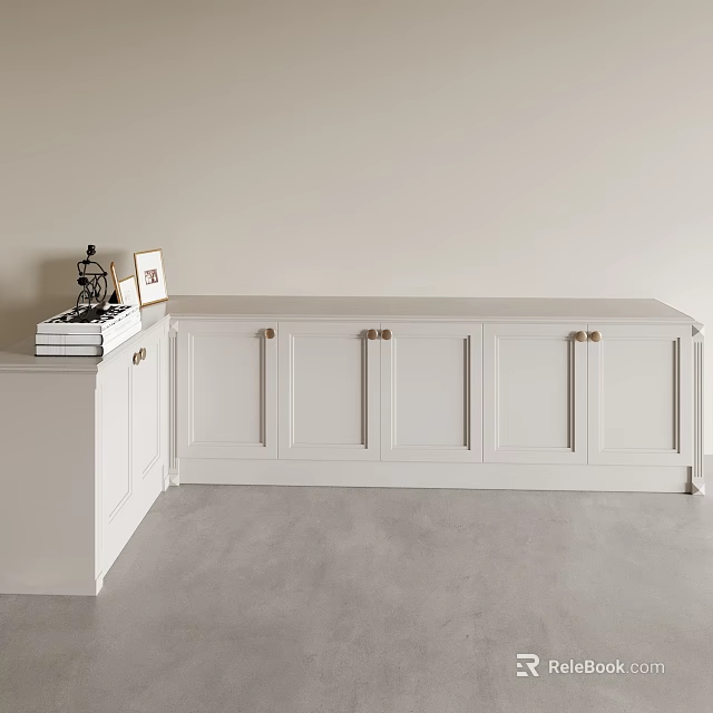 Modern White Entryway Cabinet And Sideboard With Metal Handles For Storage 3d model 