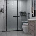 Modern Minimalist Bathroom With Marble Tiles Black Framed Glass Shower And Complete Functional Fixtures