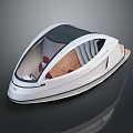 Modern Sleek White Boat With Transparent Roof Red Seats And Wooden Floor