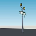 Outdoor Lights on Decorative Lamp Posts with Hanging White Flower Pots and Green Vines