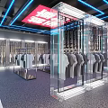 Modern CMKE Clothing Store Interior Featuring Trendy National Style Clothing Displays And Blue Lighting