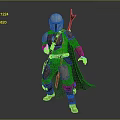 Game And Movie Character Wearing Mandalorian Style Armor With Helmet Red Brown Cloak And Weapon