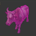Pink and white cow with unique coloration standing against dark background