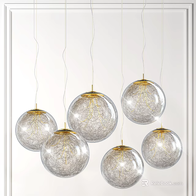 Modern Spherical Glass Pendant Lights with Golden Accents and Filament Details for Interior Design 3d model 