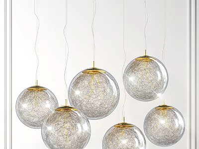 Modern Spherical Glass Pendant Lights with Golden Accents and Filament Details for Interior Design 3d model