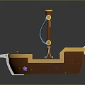Cartoon Scene Wooden Ship With Blue White Sail Anchor Teddy Bear Purple Star And Cannons