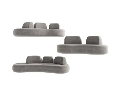 Gray Modern Multi Seat Sofa With Curved Design And Velvet Fabric 3d model