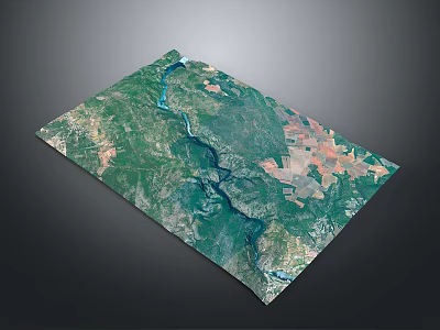 Modern Satellite Terrain Map Showing Green Vegetation River And Diverse Regions 3d model