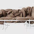 Modern Abstract Sofa With Knotted Maroon Upholstery And Metal Frame Structure 3d model
