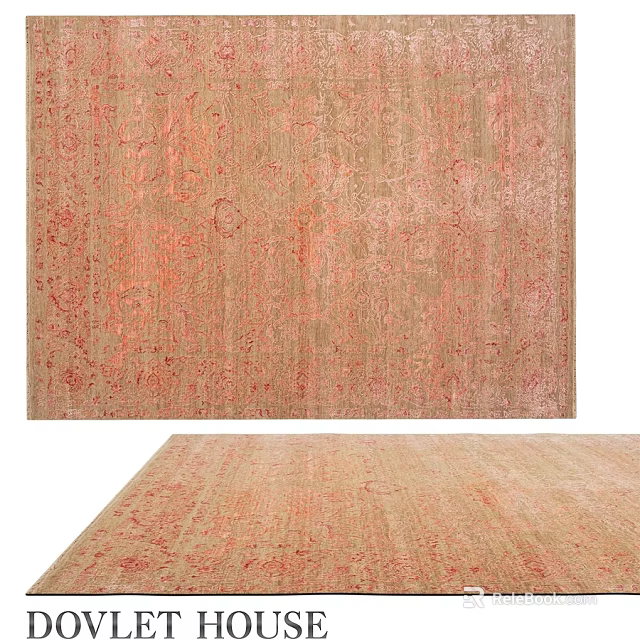 Elegant Beige Square Carpet With Coral Intricate Traditional Patterns And Soft Texture 3d model 