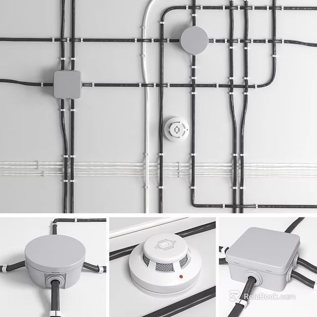 Electrical Wiring System With Switches Sockets And Installation Components On White Wall 3d model 