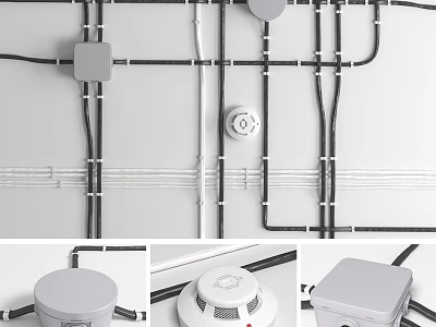 Electrical Wiring System With Switches Sockets And Installation Components On White Wall 3d model