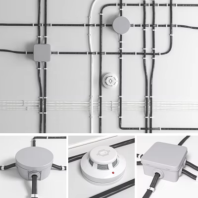 Electrical Wiring System With Switches Sockets And Installation Components On White Wall 3d model