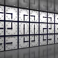 Large Clock Wall With Multiple Gridded Clocks Showing Different Times And Person Observing 3d model