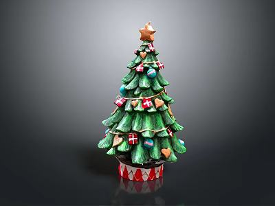 Green Christmas Tree Shaped Decorative Household Item With Star Top And Colorful Ornaments 3d model