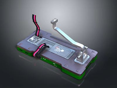 Internal Computer Motherboard With Red Black Cables Metal Connector And Green Edges 3d model