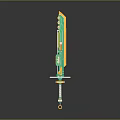Modern Green And Yellow Sword With White Wrapped Hilt And Decorative Accents