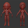 Two Stylish Character Designs With Purple Green Outfits Helmet And Protective Armor