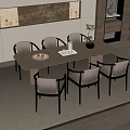 Modern Dining Table Set With Six Upholstered Chairs And Wooden Tabletop On Area Rug