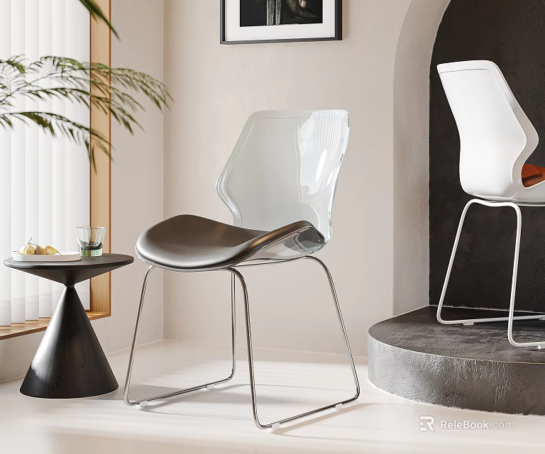 Modern Transparent Dining Chairs With Metal Legs And Small Round Table In Minimalist Interior 3d model 