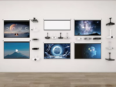 Wall Mounted Projection Screens And Security Cameras Monitoring Equipment Display Systems Setup 3d model