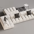 Modern White Sectional Sofa with Modular Design Black Cushions Floor Lamp and Side Table 3d model