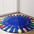 Colorful Round Rug With Letters And Crayon Patterns For Kids Room Wooden Floor